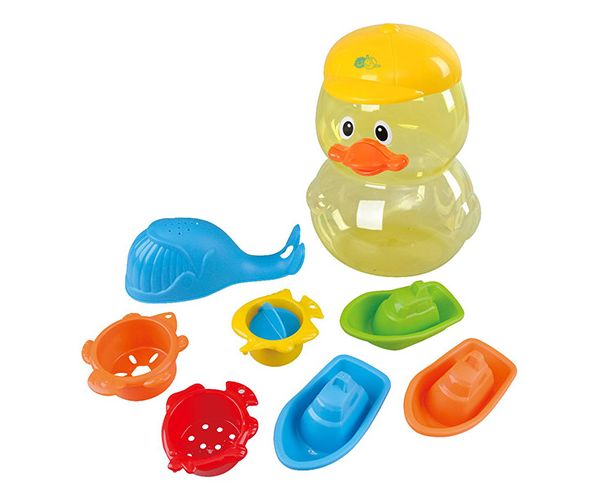 Playgo: Bébi fürdőjáték szett kacsa formájú tárolóban 8db-os szett