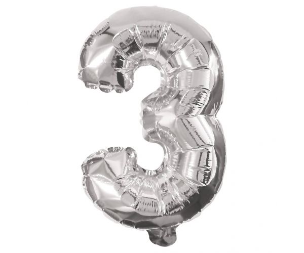 Számos fólia lufi ezüst színben – 3-as szám 86cm