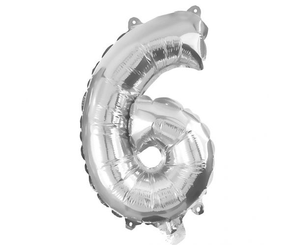 Számos fólia lufi ezüst színben – 6-os szám 32cm