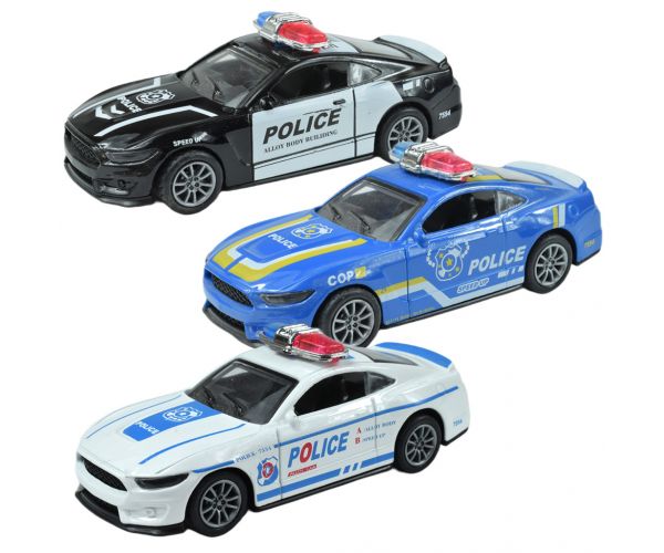 Police Cars: Lendkerekes fém rendőrautó többféle változatban 11cm 1db