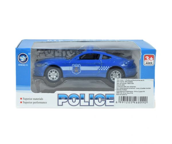 Police Cars: Hátrahúzós fém rendőrautó többféle változatban 11cm 1db