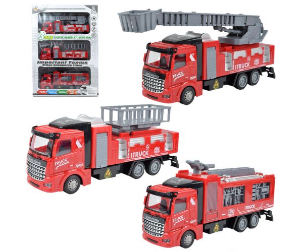 Fire Truck: Hátrahúzós 3db-os tűzoltóautó szett