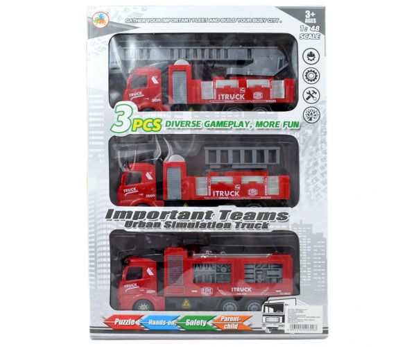 Fire Truck: Hátrahúzós 3db-os tűzoltóautó szett