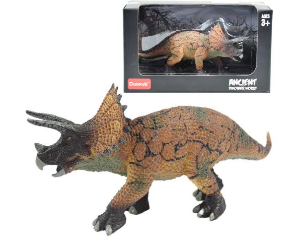 Dino World: Részletgazdagon kidolgozott 16cm-es Triceratops dinoszaurusz figura díszcsomagolásban