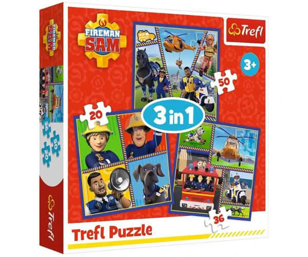 Sam a tűzoltó 3 az 1-ben 50, 36 és 20 db-os puzzle - Trefl