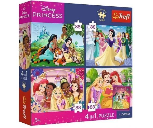 Disney Hercegnők - 4 az 1-ben puzzle 4 x 88 db-os - Trefl