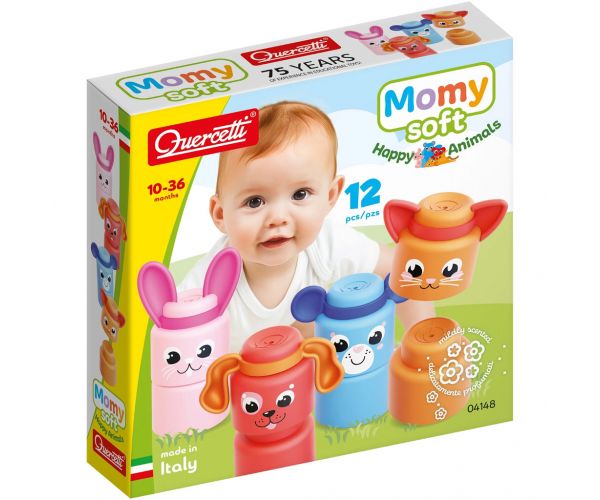 Quercetti: Momy Soft boldog állatok 12 db-os puha építőkocka szett