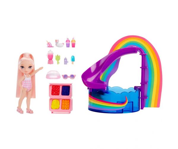 Rainbow High: Medencés parti játékszett Blush Parker babával