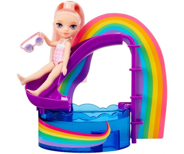 Rainbow High: Medencés parti játékszett Blush Parker babával