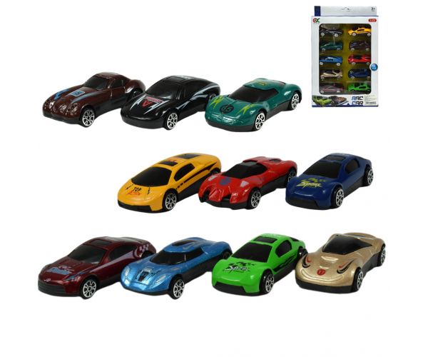 Racing Car: 10 db-os versenyautó szett 6cm 1/72