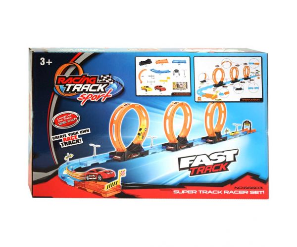 Racing Track: 28db-os versenypálya szett 3db hurokkal és 2db hátrahúzható autóval 1/64