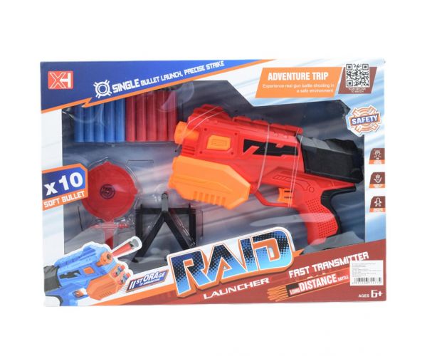 Raid Launcher: Manuális szivacslövő fegyver céltáblával és töltényekkel 26cm