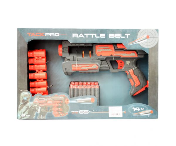 Rattle Belt Track Pro: Szivacslövő fegyver tárral és töltényekkel 18 méteres lövőtávval