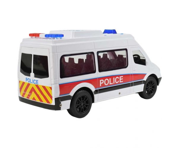 RC Távirányítós fehér rendőrségi kisbusz fényeffektekkel 2,4GHz 1/12-es méretarány 30cm
