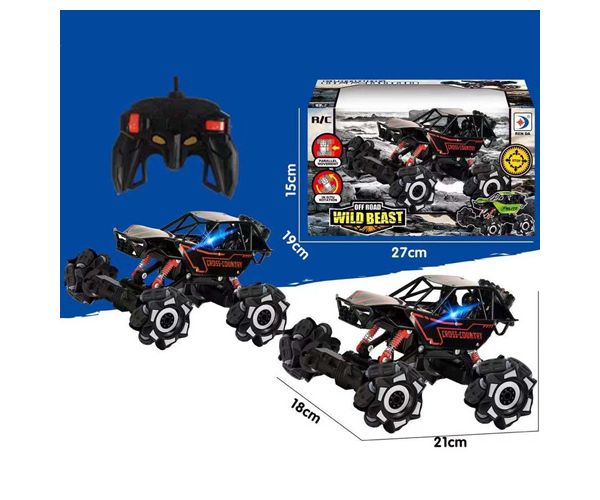 RC Távirányítós oldalirányban mozgatható Cross Country Jeep rugós felfüggesztéssel és fényeffektekkel 21cm 2,4 GHz