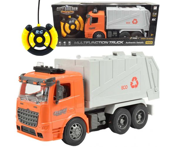 RC Távirányítós ECO szelektív hulladékgyűjtő kamion fény effektekkel 1/14-es méretarány 27MHz 30cm