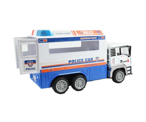 RC Távirányítós fém fülkés rendőrségi teherautó fényeffektekkel 27MHz 1/12-es méretarány 32cm