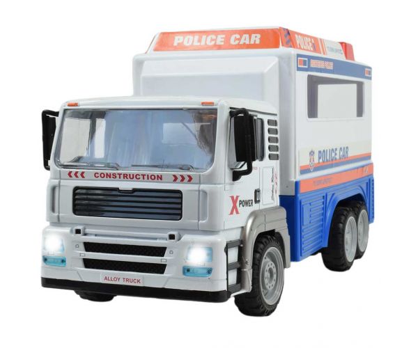 RC Távirányítós fém fülkés rendőrségi teherautó fényeffektekkel 27MHz 1/12-es méretarány 32cm