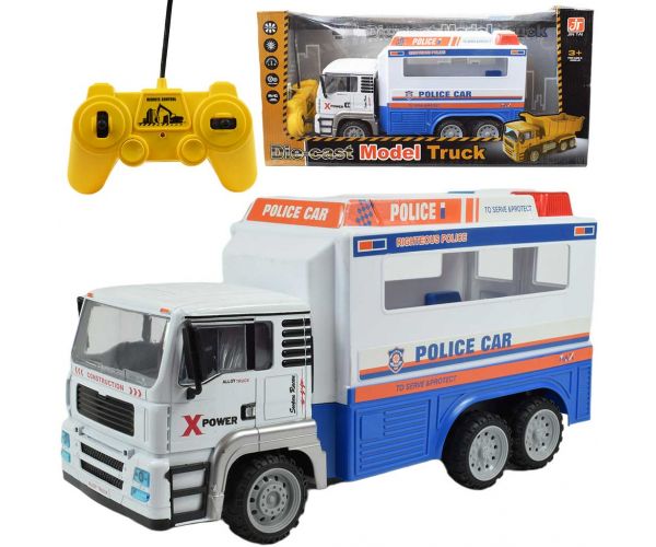 RC Távirányítós fém fülkés rendőrségi teherautó fényeffektekkel 27MHz 1/12-es méretarány 32cm