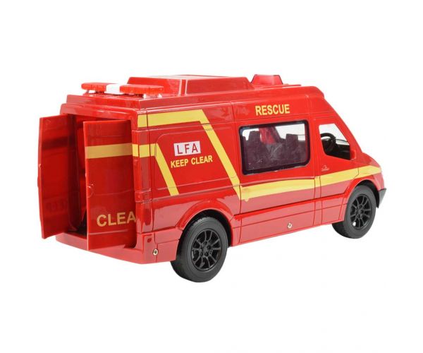 RC Távirányítós piros tűzoltó kisbusz fényeffektekkel 2,4GHz 1/12-es méretarány 30cm