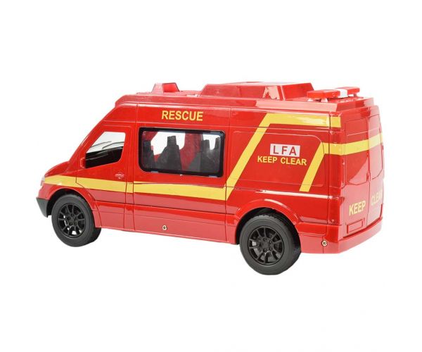 RC Távirányítós piros tűzoltó kisbusz fényeffektekkel 2,4GHz 1/12-es méretarány 30cm