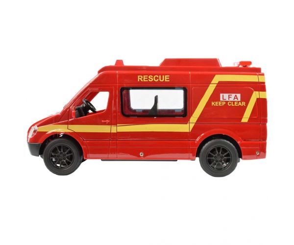RC Távirányítós piros tűzoltó kisbusz fényeffektekkel 2,4GHz 1/12-es méretarány 30cm