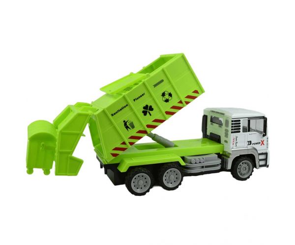 RC Távirányítós fém fülkés konténerszállító kukás teherautó fényeffektekkel 27MHz 1/12-es méretarány 36cm