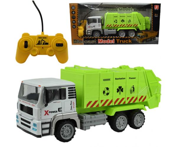 RC Távirányítós fém fülkés konténerszállító kukás teherautó fényeffektekkel 27MHz 1/12-es méretarány 36cm