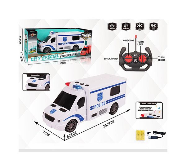 RC Távirányítós rendőr kisbusz fény és hang effektekkel 1:18-as méretarány 20cm
