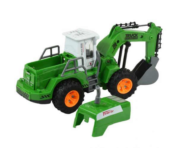 RC Távirányítós markoló munkagép zöld színben fényeffektekkel 1/30-as méretarány 22cm