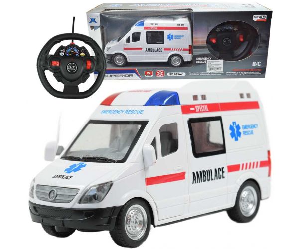 RC Távirányítós mentőautó fényeffektekkel 1/48-as méretarány 27 MHz 23cm