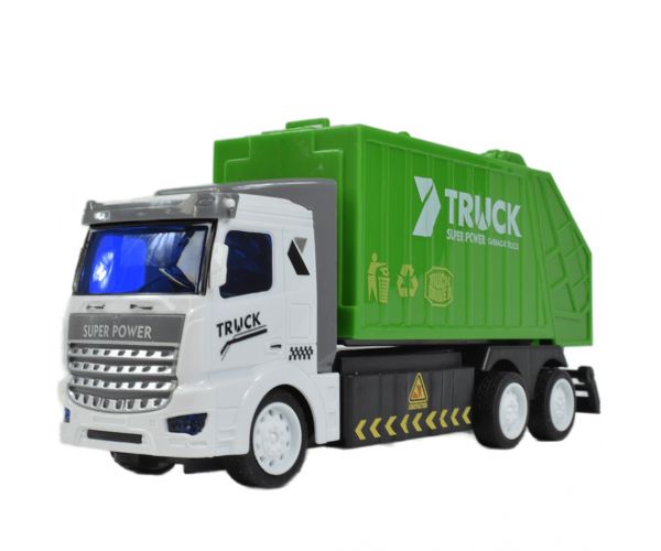 RC Távirányítós hulladékszállító kukás teherautó fénnyel 1/48-as méretarány 27MHz 20cm
