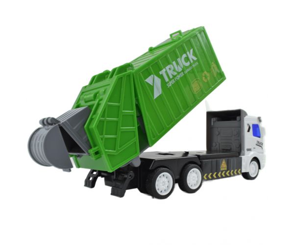 RC Távirányítós hulladékszállító kukás teherautó fénnyel 1/48-as méretarány 27MHz 20cm