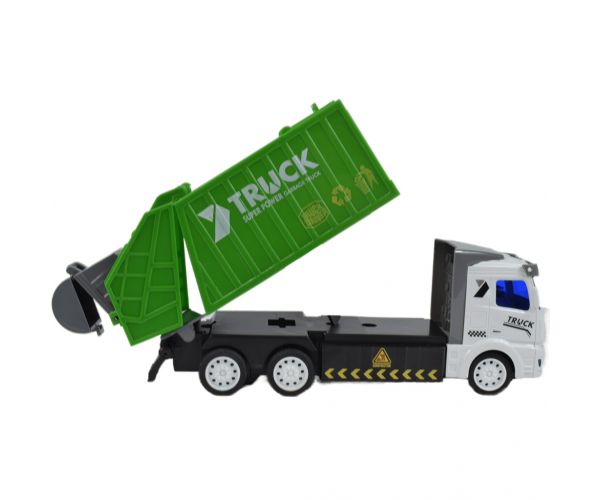 RC Távirányítós hulladékszállító kukás teherautó fénnyel 1/48-as méretarány 27MHz 20cm