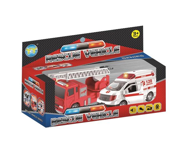 Rescue Vehicle 2db-os tűzoltó és mentőautó szett fénnyel és hanggal