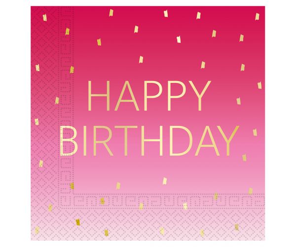 Rózsaszín színű szülinapi "Happy Birthday" feliratú 2 rétegű papírszalvéta 20db-os csomag