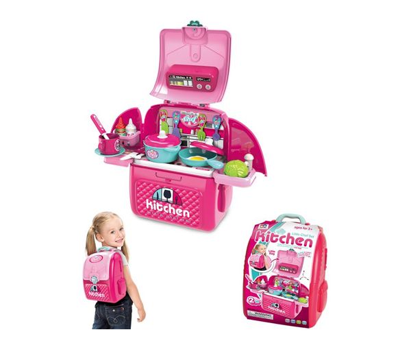Pink hordozható 2az1-ben játékkonyha szett hátizsákban