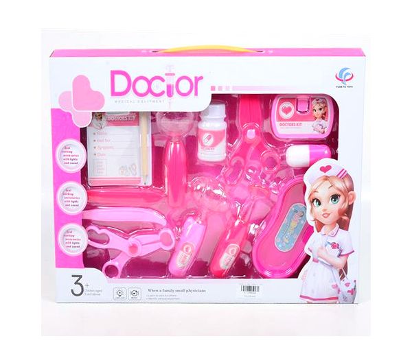 Pink orvosi játékszett ollóval, kórlappal és kiegészítőkkel