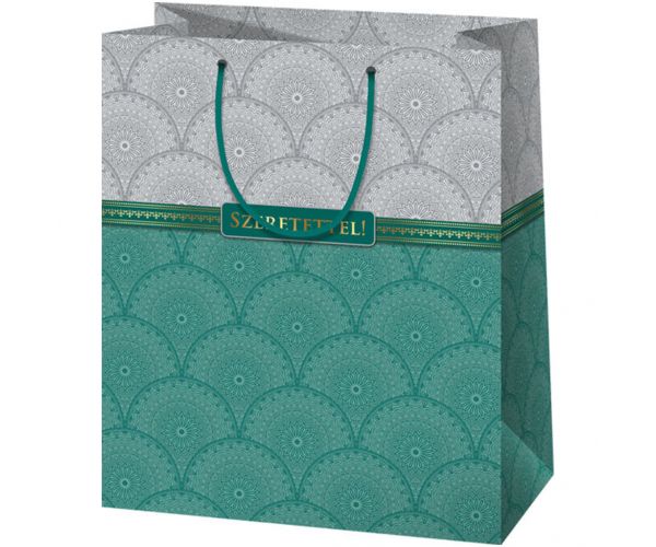 Szeretettel! elegáns óriás méretű ajándéktáska arany berakással 33x15x44cm