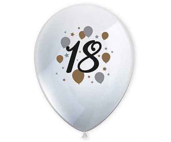 "18" év mintás latex lufi 6db-os szett