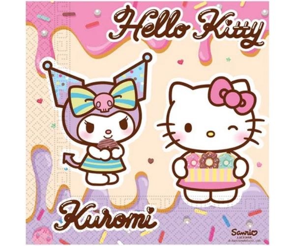 Hello Kitty és Kuromi papírszalvéta szett - 2 rétegű, 33x33cm, 20db