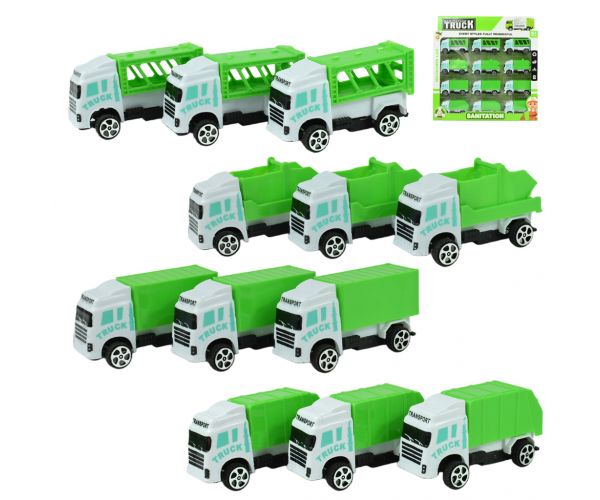 Sanitation Truck: 12 db-os hulladékszállító teherautó szett 1/64