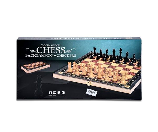 Sakk 3 az 1-ben játékszett fából 34cm műanyag figurákkal