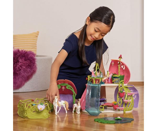 Schleich: Bayala - Csillogó virágház unikornisokkal istállóval és tóval játékszett (42455)