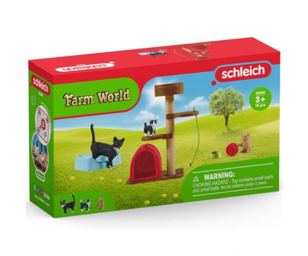 Schleich: Farm World - Játékélmény aranyos cicáknak játékszett (42501)