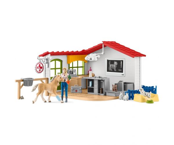 Schleich: Farm World - Állatorvosi rendelő csikóval és háziállatokkal (42502)