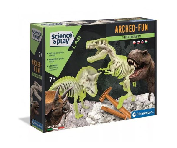 Science&Play: Archeofun Világító T-rex és Triceratops régész szett - Clementoni