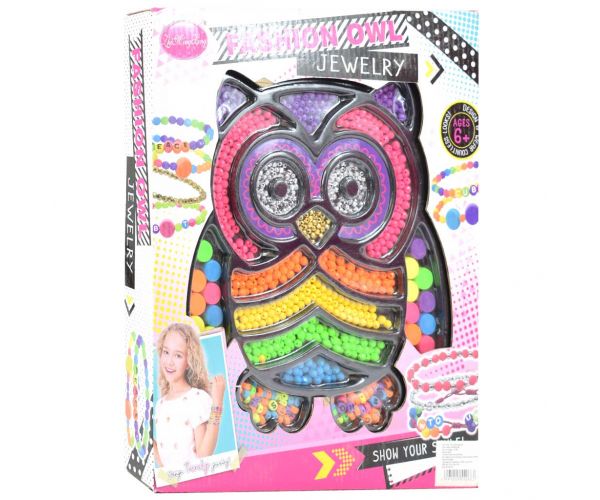 Show Your Style: Ékszerkészítő gyöngyfűző készlet bagoly alakú tárolóban 200+ színes gyöngyökkel és kiegészítőkkel