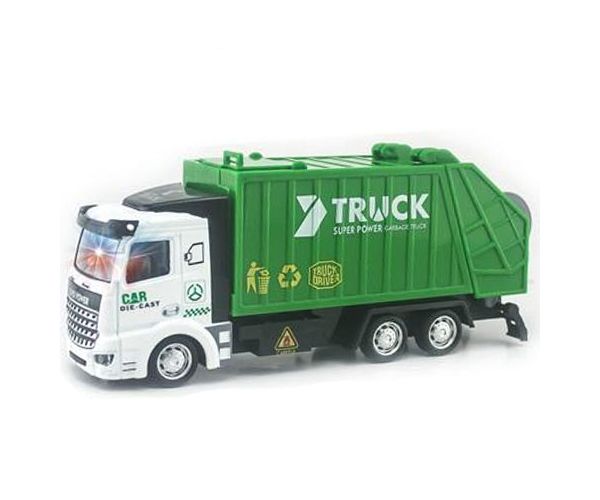 Szemétszállító teherautó hátrahúzós meghajtással, fénnyel és hanggal 1/48