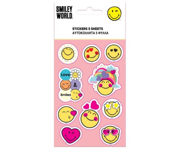 Smiley öntapadós matrica szett 8x12cm-es íven 5db